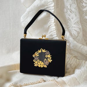 Vintage Black Silk Make Up Compact Purse, Vanity Make Up Case, Vintage Makeup Purse, Necessaire Evening Bag, Minaudiere Box