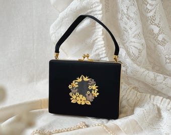 Vintage Black Silk Make Up Compact Purse, Vanity Make Up Case, Vintage Makeup Purse, Necessaire Evening Bag, Minaudiere Box