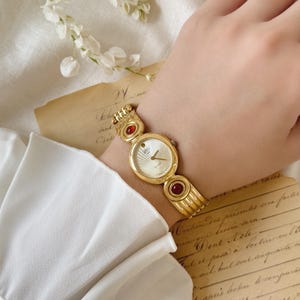 L D&#39;or Milano Gold Plated Women Watch With Orange Stones, Quartz Movement, Made in Italy, Bracelet Watch, Ladies Wrist Watch