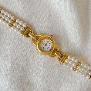VENDOME AOYAMA Solid Brass With Faux Pearls Women Watch, Made in Japan, Ladies Pearls Bracelet Watch, Jewelry Watch