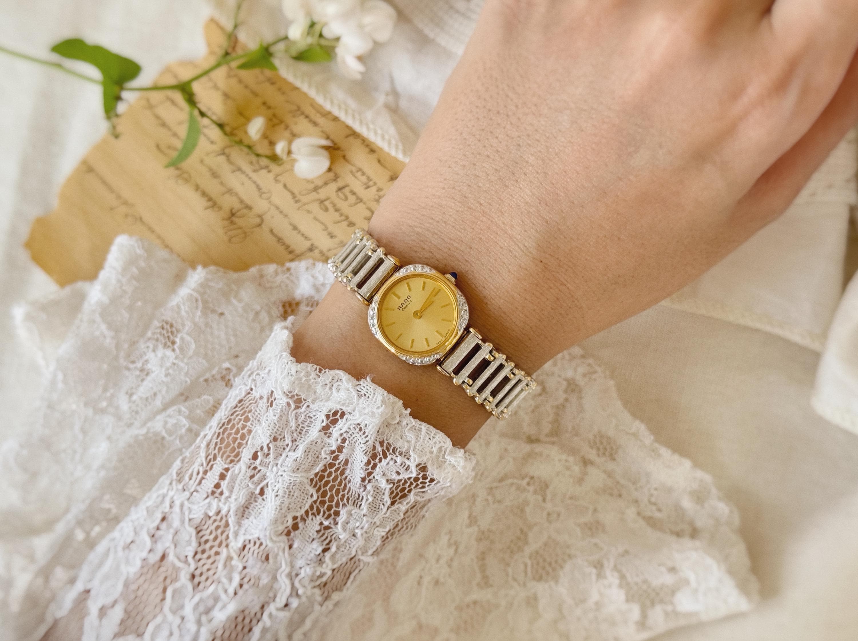 Vintage RADO Silver and Gold Tone Metal Women Watch, Quartz