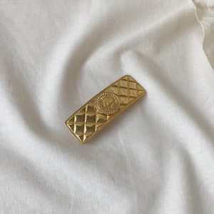 Chanel Gold Tone Logo Leather Detail Hair Clip Chanel