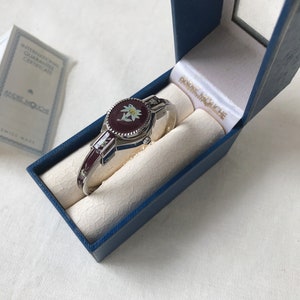 André Mouche Silver Tone Metal and Red Brown Enamel Women Watch