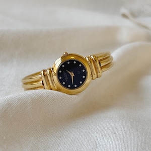Vintage Jean Perret Geneve QJ Gold Tone Metal Women Watch, Cuff Bangle Watch, Swiss Made, Gold Plated Watch, Ladies Wrist Watch