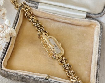 Vintage 925 Sterling Silver With Gold Plated Women Watch With Gemstones, Peek A Boo Watch, Vintage Ladies WristWatch, Hidden Dial Watch