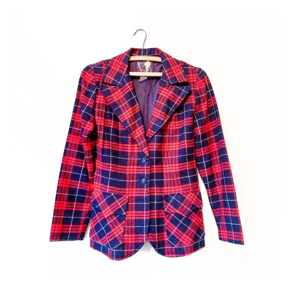 Vintage Plaid Blazer | 70s | Blue and Red Blazer |