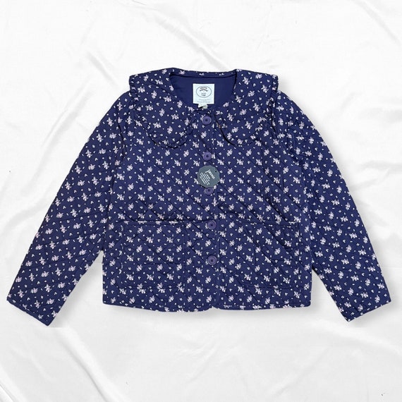 Floral Quilted Coat Laura Ashley Front Pockets Navy Blue With Flowers Joanie Vintage Style Womens XS S 100 Organic Cotton Etsy New Zealand