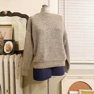 90s Knt Tann Sweater | 100% Acrylic Sweater | Unisex | S/M | 1980s 1990s Vintage | Tan and Dark Brown | Oversized | Comfy