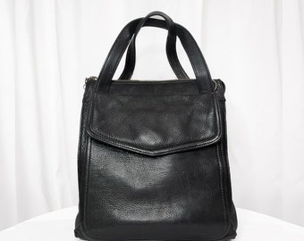 Y2K Vintage Fossil Purse | Black Leather | Bronze Hardware | Satchel Tote Bag | Authentic | 75082