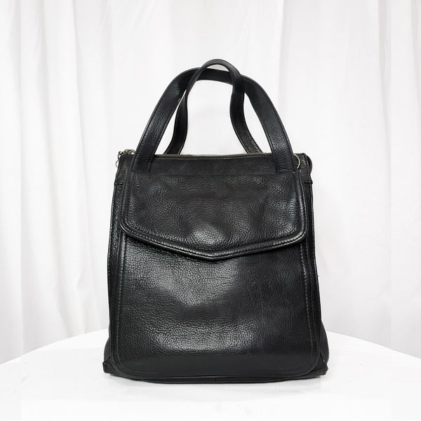 Y2K Vintage Fossil Purse | Black Leather | Bronze Hardware | Satchel Tote Bag | Authentic | 75082
