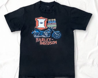 Vintage Harley Tshirt • 1980 • I Ride Talk Breath Dream Eat Harley Davidson • Motorcycle  • Unisex • 80s Black Tee  • Single Stitch • S/M