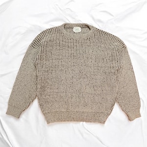 Vintage Beige Sweater | 1980s 1990s Vintage | Tan and Dark Brown | Oversized | Comfy | 100% Acrylic Sweater | Unisex | S/M