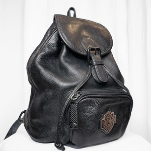 Harley Davidson Backpack Purse 2000s Vintage Backpack Black Leather Adjustable Straps Drawstring Medium Excellent Condition Etsy Canada