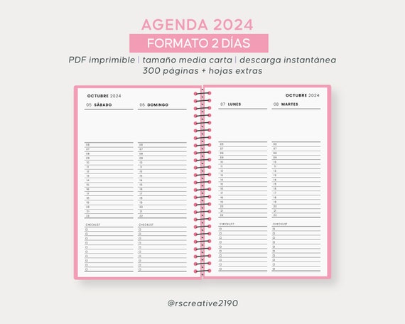 Minimalist Agenda 2 Days per Page 2024 Half Letter Agenda With Hours Agenda  for Appointments 2024 2024 Planner 