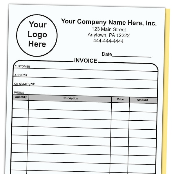 Custom 2-Part Invoice Form 8.5 x 5.5 Inches - NCR 2-Part Personalized with Company Name and Logo (White/Yellow)