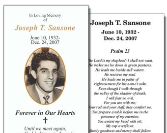 Funeral Memorial Prayer Cards With Photo - Custom Personalized Photo and Prayer - (PRINTED AND SHIPPED)