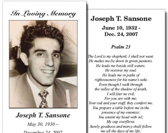 Funeral Memorial Prayer Cards - Custom Personalized Photo and Prayer - (PRINTED AND SHIPPED)