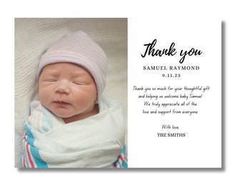 Newborn Thank You Card, Photo Welcome Card New Baby Girl/Boy, Birth Announcement - 5"x7" - Envelopes Included