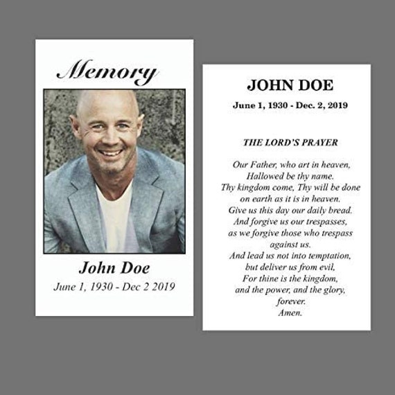 Funeral Memorial Prayer Cards Custom Personalized Photo and Etsy