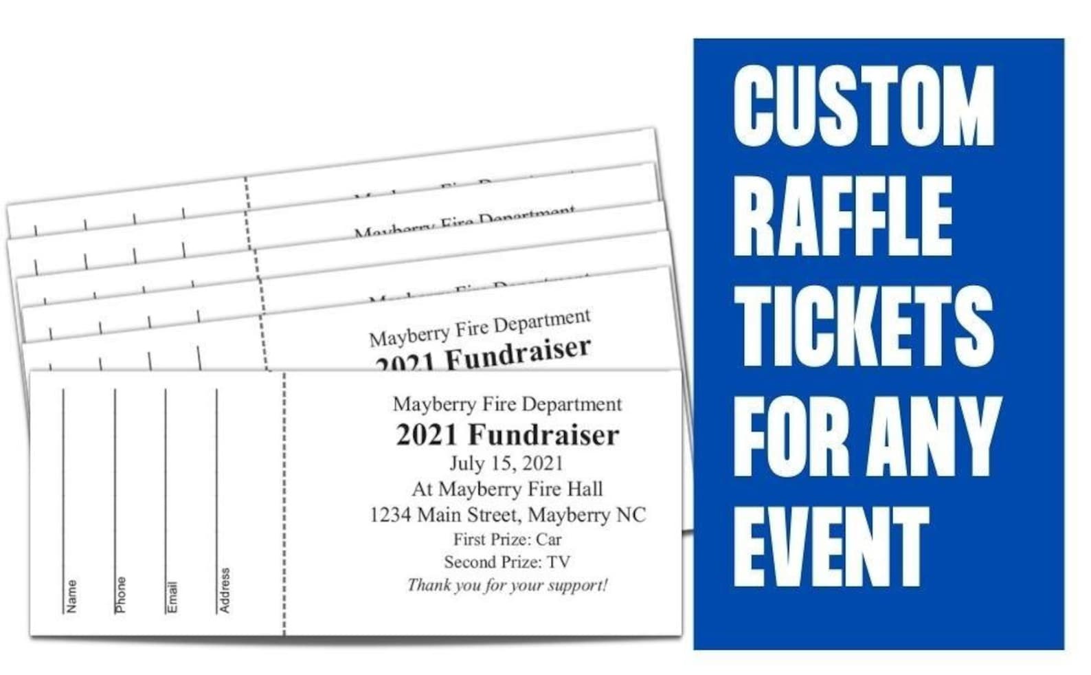 Personal Raffle Tickets Custom Raffle Tickets - Fundraiser, Raffles, 50/50, Auction, Giveaways ...
