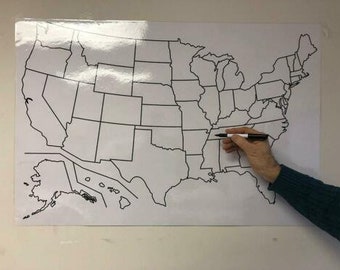 Blank US Map Laminated Dry Erase Poster, Reusable United States Map 24"x36"