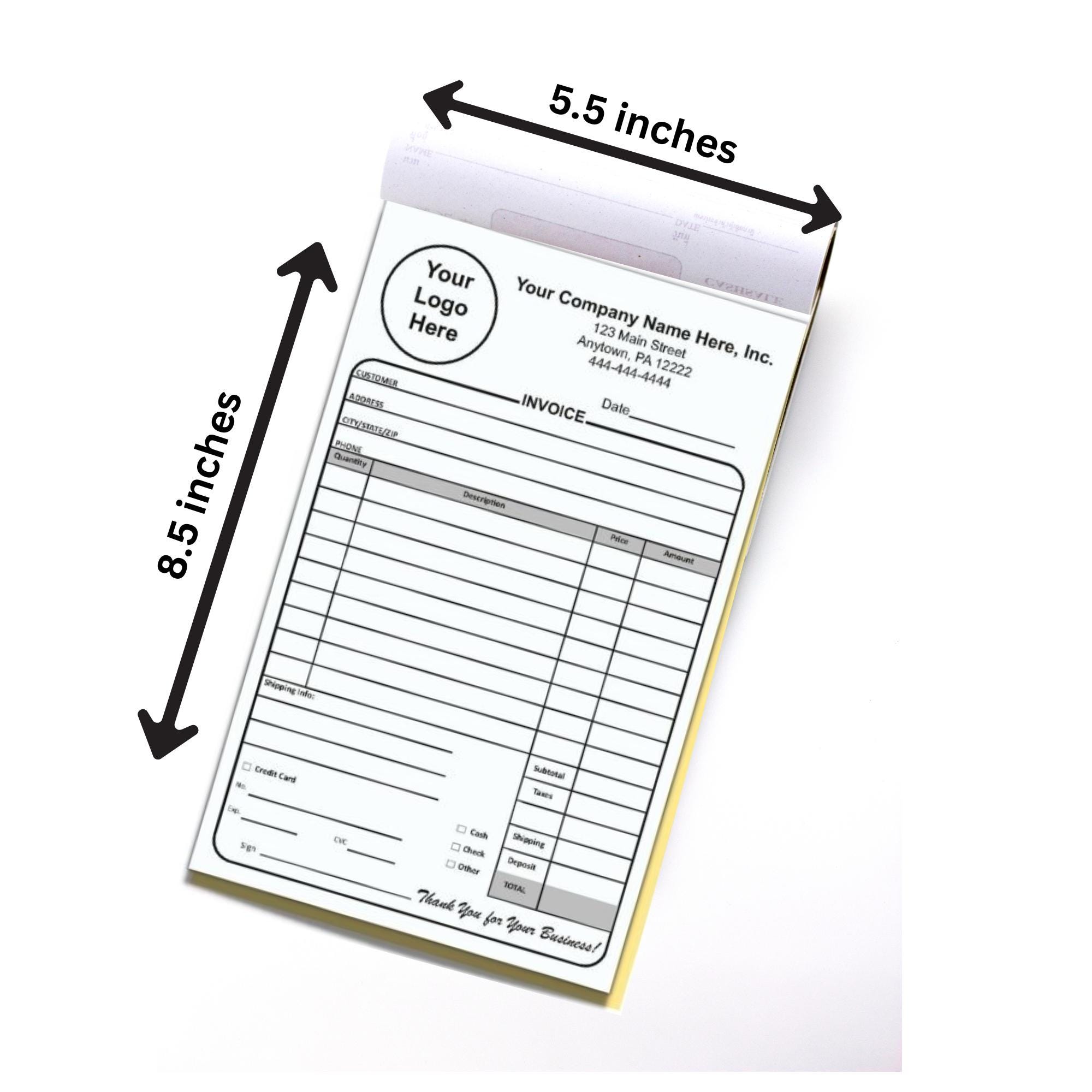 Custom 2-part Invoice Pad Book 8.5 X 5.5 Inches - NCR 2-part ...