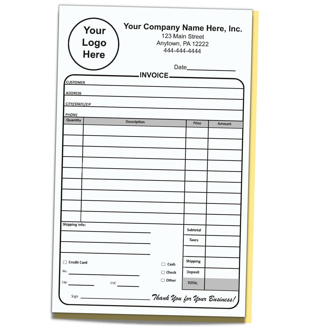 Custom 2-part Invoice Form 8.5 X 5.5 Inches - NCR 2-part Personalized ...