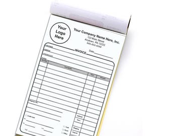 Custom 2-Part Invoice Pad Book 8.5 x 5.5 Inches - NCR 2-Part Personalized with Company Name and Logo (White/Yellow)