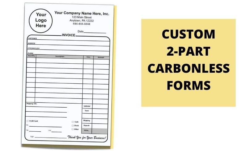 Custom 2-part Invoice Form 8.5 X 11 Inches NCR 2-part - Etsy