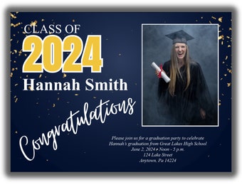 Personalized Class of 2024 Graduation Party Photo Card 5x7 (Custom Announcements & White Envelopes)