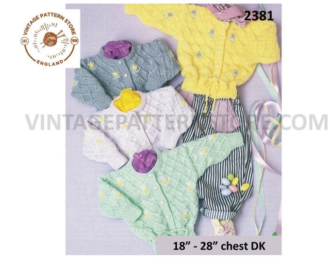 Baby Babies Toddlers 90s DK round neck lattice trellis cable cabled peplum dolman cardigan pdf knitting pattern 18" to 28" PDF download 2381