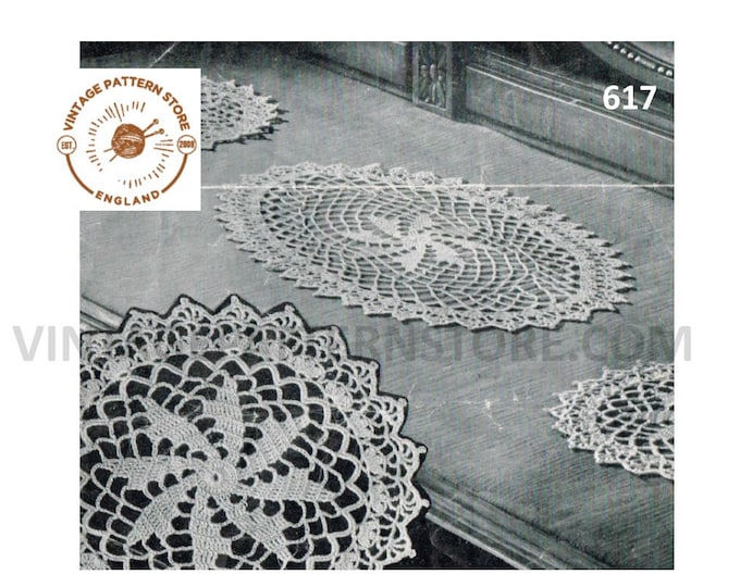 30s vintage circular round and oval crochet lace star dressing table cheval set doily doilies pdf crochet pattern Instant PDF download 617