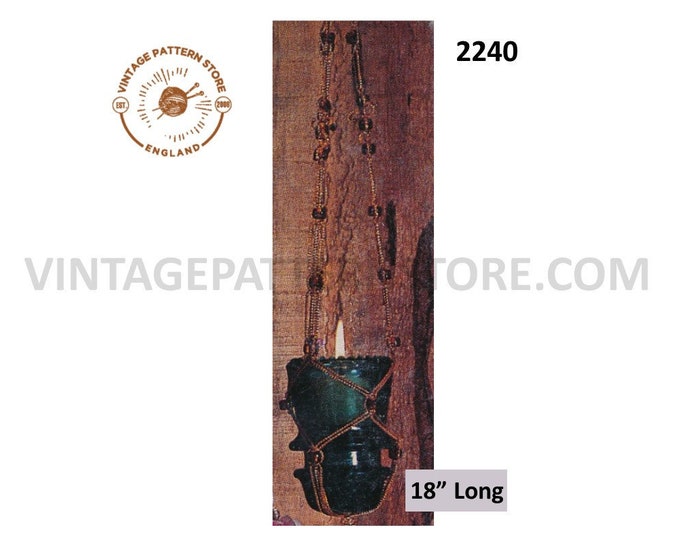 70s vintage macrame tea light candle holder hanger pdf macrame pattern 18" Long Instant PDF Download 2240
