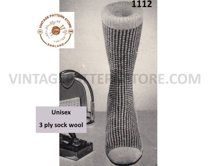 Check socks knitting pattern, Ladies mens 1950s patterned socks pattern, 3 ply sock patterns - PDF download 1112