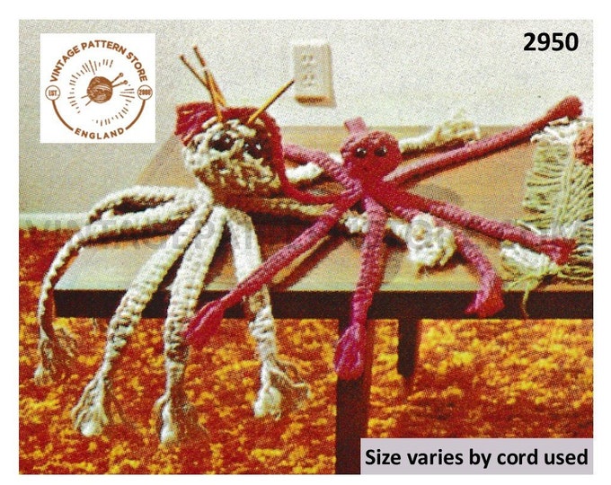 70s vintage retro easy to make beginners macrame toy octopus pdf macrame pattern varying sizes Instant PDF download 2950
