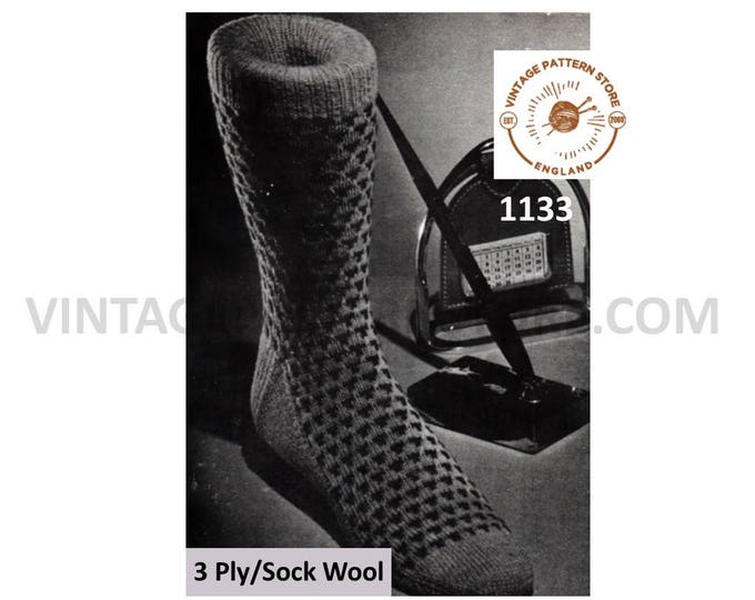 Mens fair isle socks knitting pattern, Mens 50s socks pattern, Mens 3 ply sock pattern, Mens vintage socks pattern - PDF download 1133