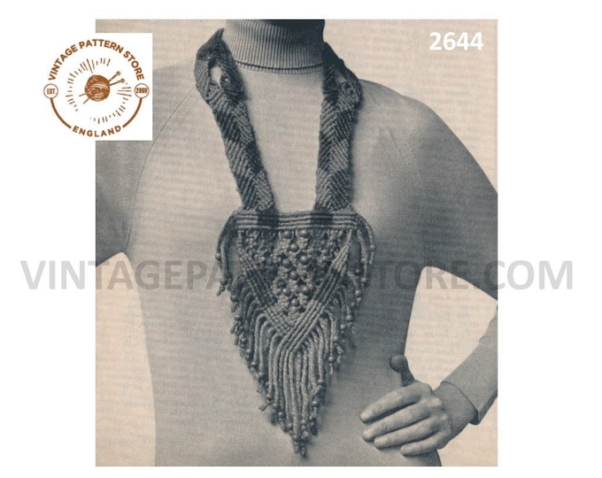 70s vintage beaded Macrame boho jewellery jewelry bib necklace pdf macrame pattern Instant PDF Download 2644