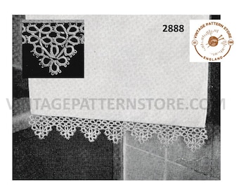 50s vintage tatted lace hand and guest towel lacy trimming edging pdf tatting pattern Makes to size Instant PDF Download 2888