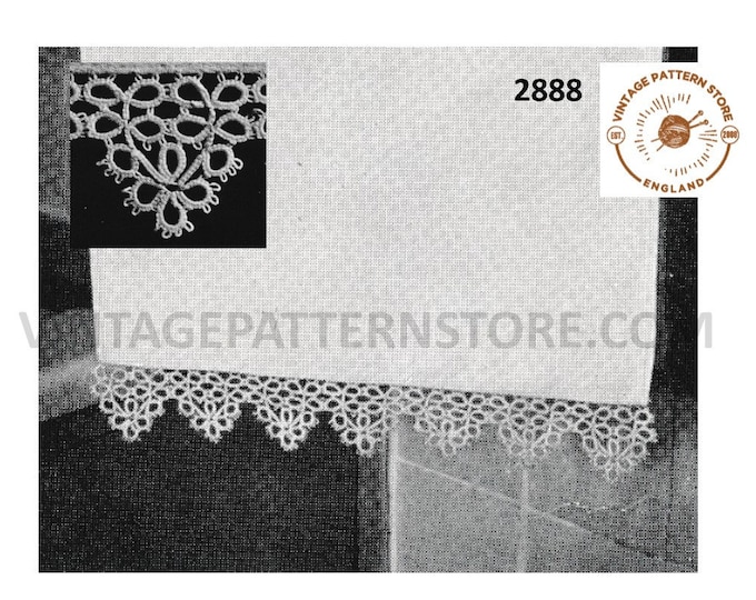 50s vintage tatted lace hand and guest towel lacy trimming edging pdf tatting pattern Makes to size Instant PDF Download 2888