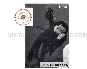 Jaren 50 vintage gemakkelijk te breien 4-laags knuffel aap en baby pdf-breipatroon 16" hoog en 11" hoog Instant PDF-download 1084