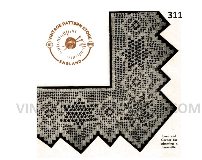 Vintage lace Victorian star of David lacy table cloth edging pdf crochet pattern Instant PDF Download 311