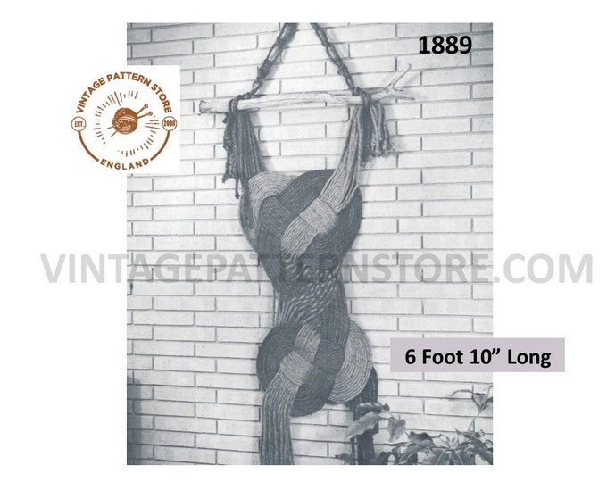 70s vintage easy to make African macrame wall hanging pattern 6 foot 10" Long Instant PDF download 1889