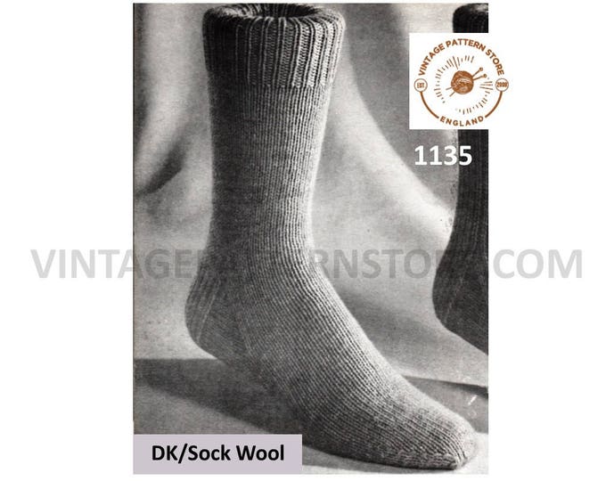 Mens plain socks knitting pattern, Mens 1950s socks pattern, Mens DK socks pattern, Mens vintage socks pattern - PDF download 1135