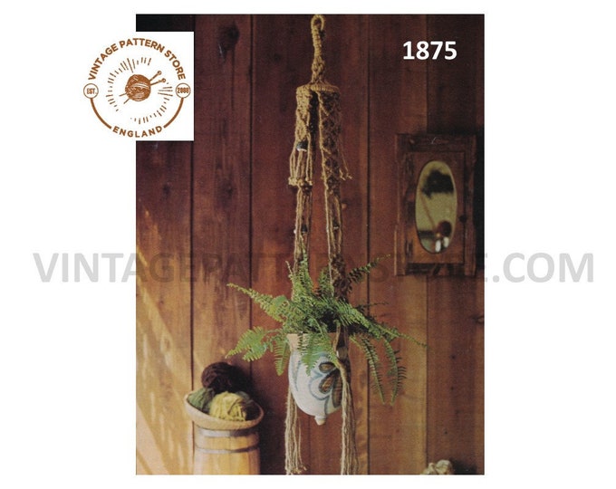 70s vintage easy to make macrame plant hanger pdf macrame pattern 70s vintage retro indoor garden gardening 5 foot 6" long PDF download 1875