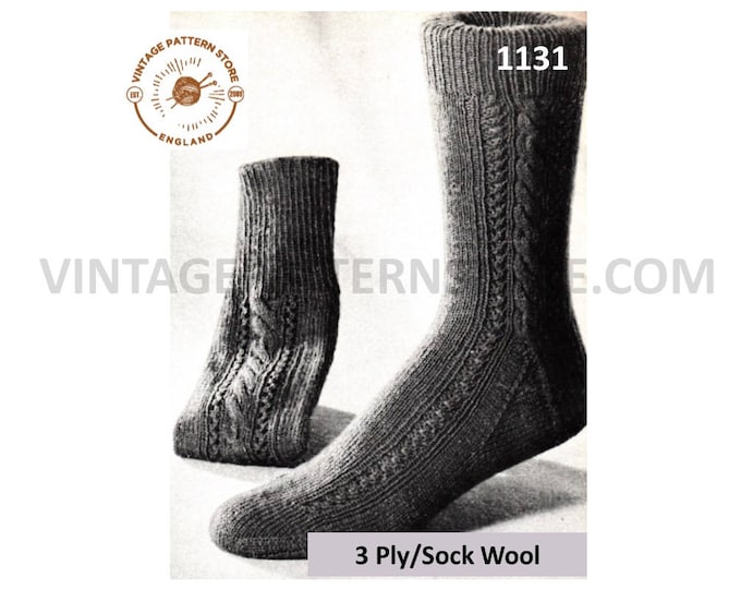 Mens cable and lace socks knitting pattern, Mens 50s socks pattern, Mens 3 ply sock patterns, Mens vintage socks pattern - PDF download 1131