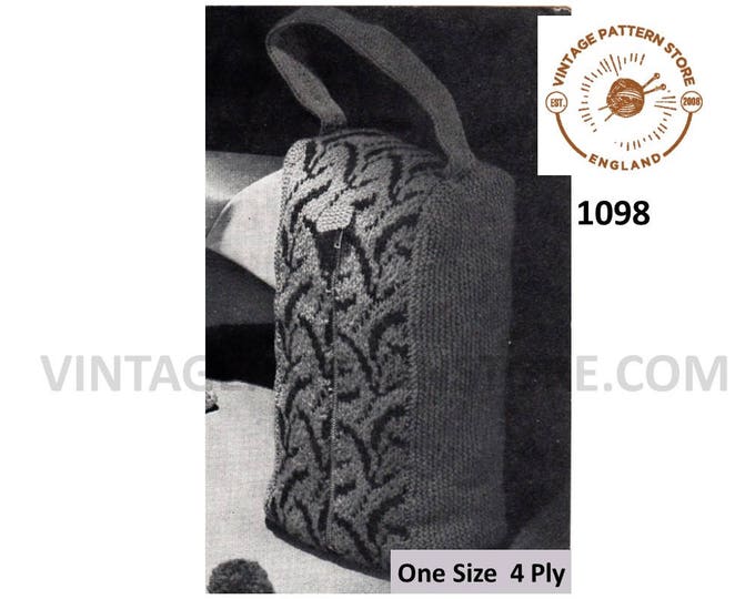 Fair isle travel bag knitting pattern, Mens fair isle wash bag pattern, 50s bag patterns, 4 ply bag patterns - One Size - PDF download 1098