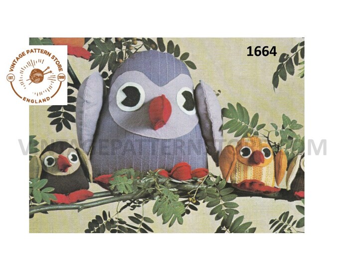 80s vintage easy to make cuddly toy owl & owlet or weighted doorstop pdf sewing pattern Instant PDF Sewing Pattern 1664