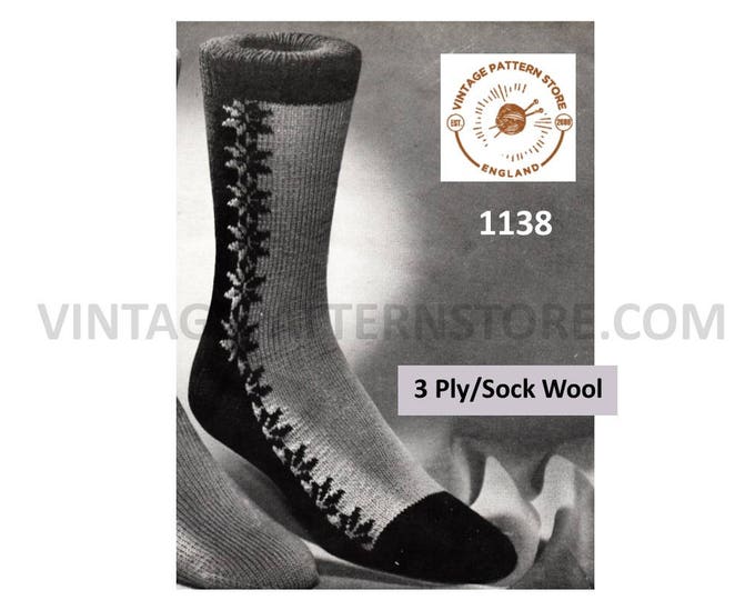 Mens Mans 50s vintage retro 3 ply starburst fair isle socks pdf knitting pattern Instant PDF download 1138