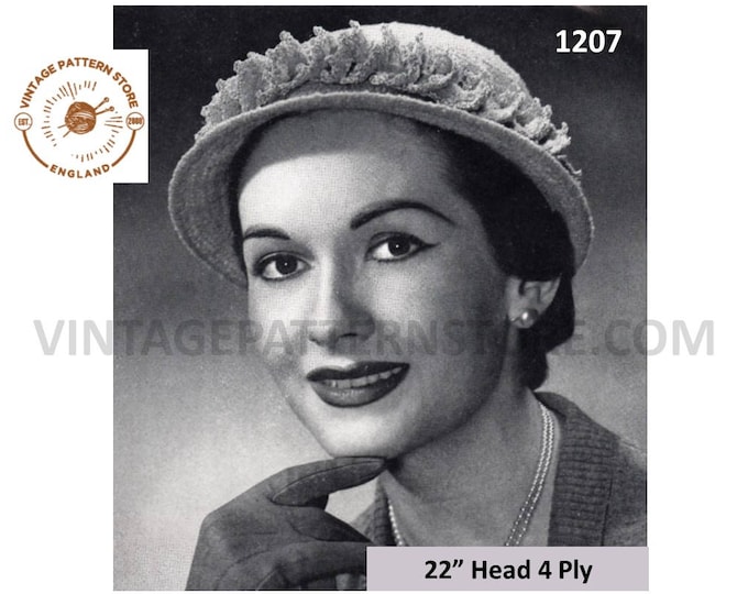 Ladies Womens 50s vintage 4 ply boucle hat cap pdf crochet pattern 22" Head Size Instant PDF download 1207