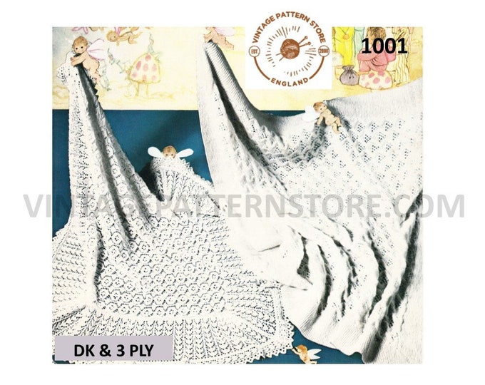 Baby shawl knitting pattern, Babies lacy shawl patterns, DK and 3 ply baby patterns, Vintage baby shawl patterns - PDF download 1001